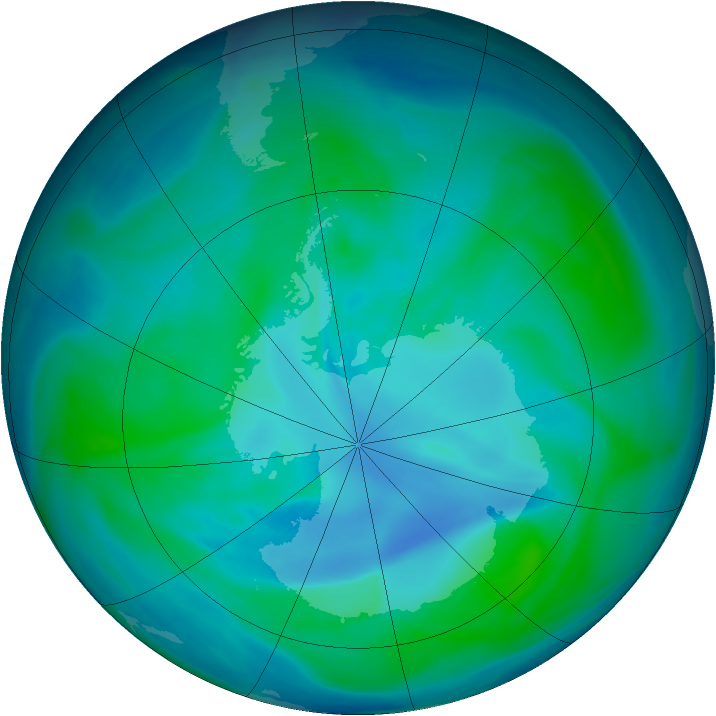 Antarctic ozone map for 04 January 2007